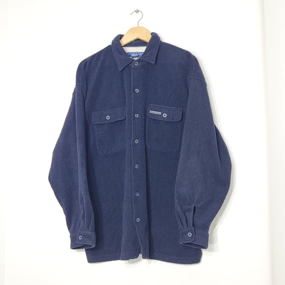 Point Zero Other - Point Zero Men's Navy Polyester Heavy Weight Button Down Textured Jacket Large